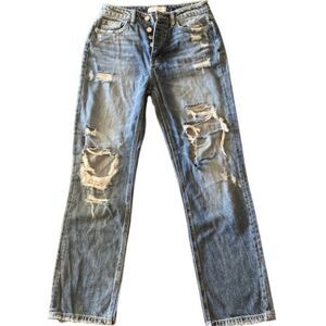 Flying Monkey Distressed Jeans Women’s Size 27 High Rise Button Fly Y2K